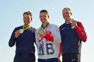 Die Medaillengewinner (v.l.n.r.): Henrik Stenson, Justin Rose und Matt Kuchar (Photo by Chris Condon/PGA TOUR/IGF)