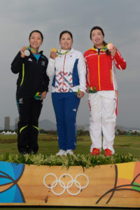  Das Siegerpodest (v.l.n.r.): Lydia Ko, Inbee Park und Shanshan Feng (Photo by Stan Badz/PGA TOUR/IGF)